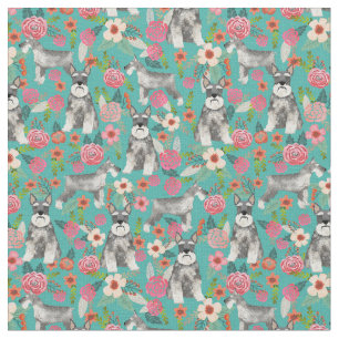 Tecido schnauzer cão cortado orelhas vintage florals aqu
