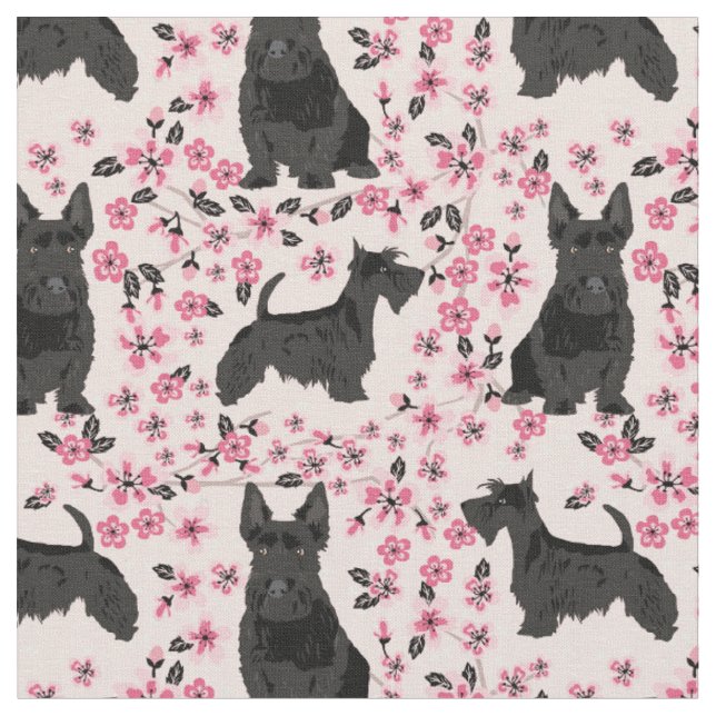 Tecido scottie dog cherry floresce rosa floral (Detalhe)
