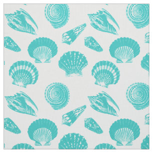 Tecido Seashells - aqua macio e branco