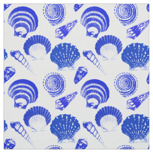 Tecido Seashells - azuis cobaltos em um fundo branco