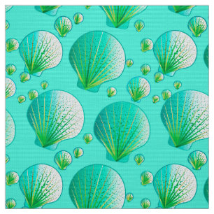Tecido Seashells verdes de Seafoam no aqua