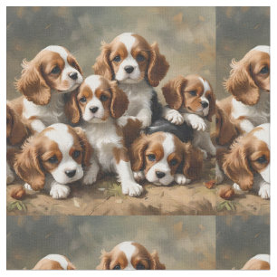 Tecido Seis Cavalier Spaniel Puppies,