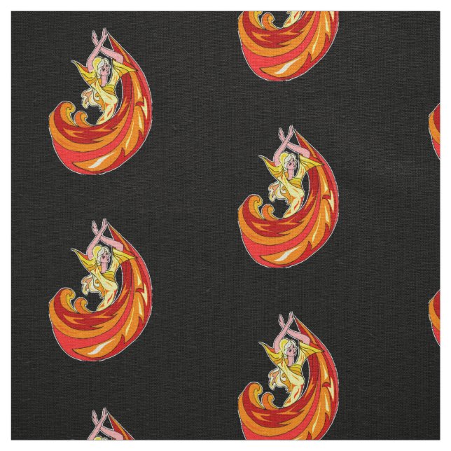Tecido Senhora com vestido de fogo em preto (Modelo)