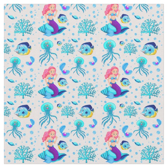 Tecido Sereia-de-água rosa em peixes submarinos de Seashe (Detalhe)