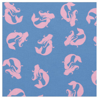 Tecido Sereia Impressão, cor-de-rosa e azul