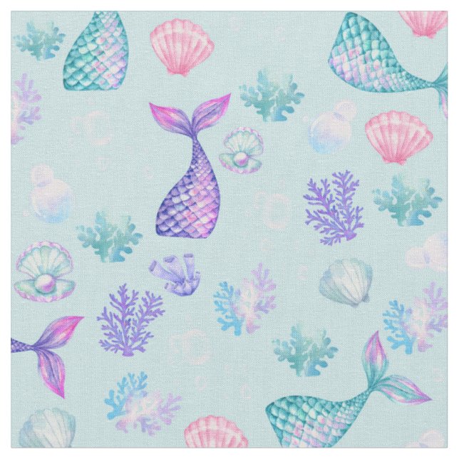 Tecido Sereias Sonham com Pastel Azul (Detalhe)