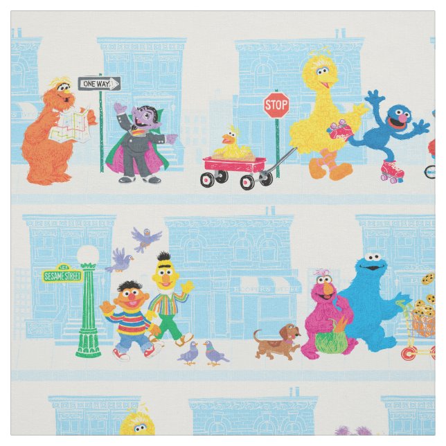 Tecido Sesame Pals Caminhando Ao Longo Do Padrão Da Rua S (Modelo)