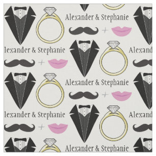 Tecido Seu nome Lábios Mustache Ring Tuxedo Casamento