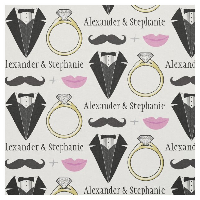 Tecido Seu nome Lábios Mustache Ring Tuxedo Casamento (Modelo)