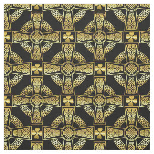 Tecido Shamrock Dourado/design de nó celta/cruz