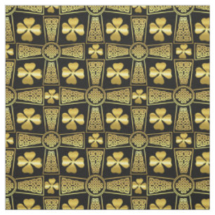 Tecido Shamrock Dourado/design de nó celta/cruz