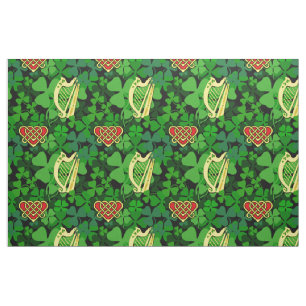 Tecido Shamrock irlandês, harpa irlandesa, coração celta,