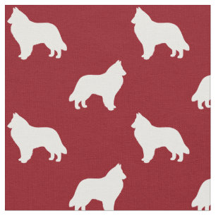 Tecido Sheepdog belga Silhouettes Vermelho e Branco