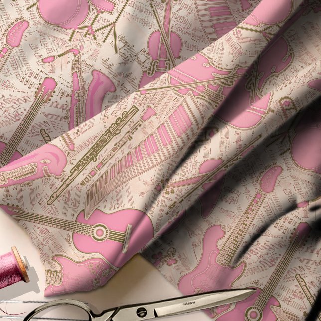 Tecido Sheet Music and Instruments Pink/Ivory ID481 (Criador carregado)