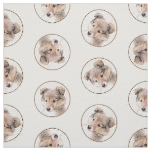 Tecido Shetland Sheepdog Puppy Painting Dog Art