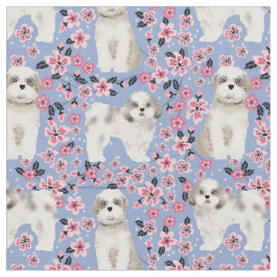 Tecido shih tzu cereja floresce rosa
