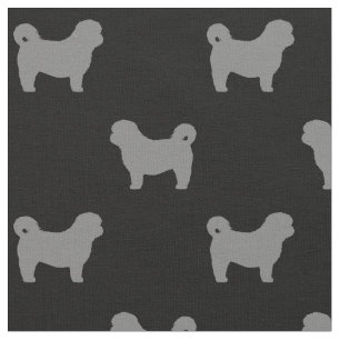 Tecido Shih Tzu Dog Silhouettes Cinzas e Preto Padrão