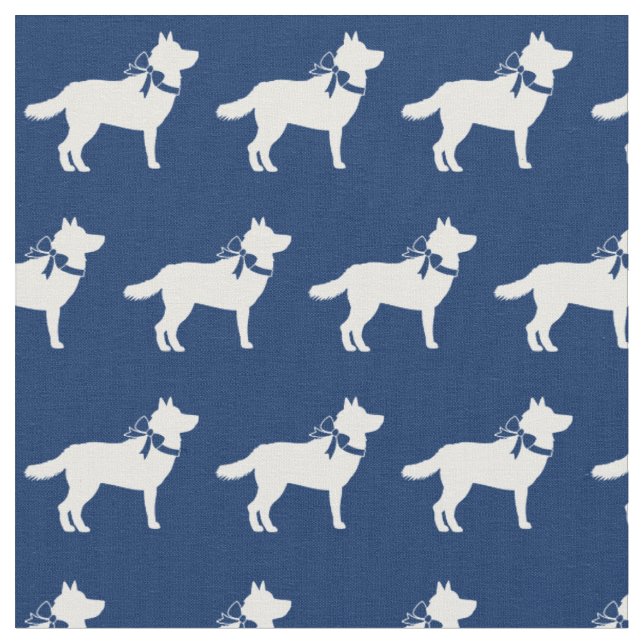 Tecido Siberian Husky Dog Silhout Pet Marinho Blue (Detalhe)