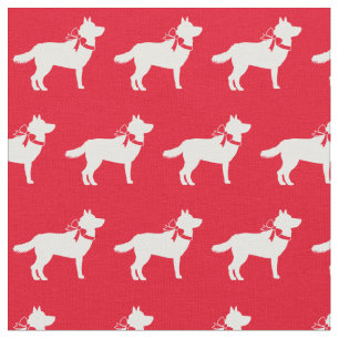 Tecido Siberian Husky Dog Silhout Pet Red