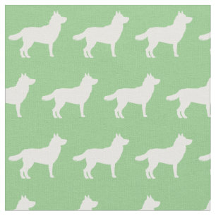 Tecido Siberian Husky Dog Silhout Pet Sage Green