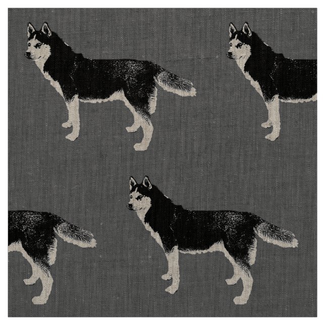 Tecido Siberian Husky schwarz weiß stehend Muster (Modelo)