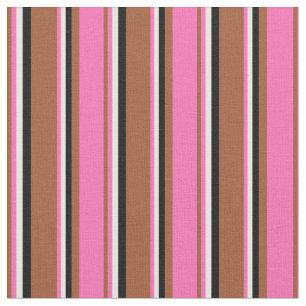 Tecido Siena, rosa quente, branco e faixas pretas