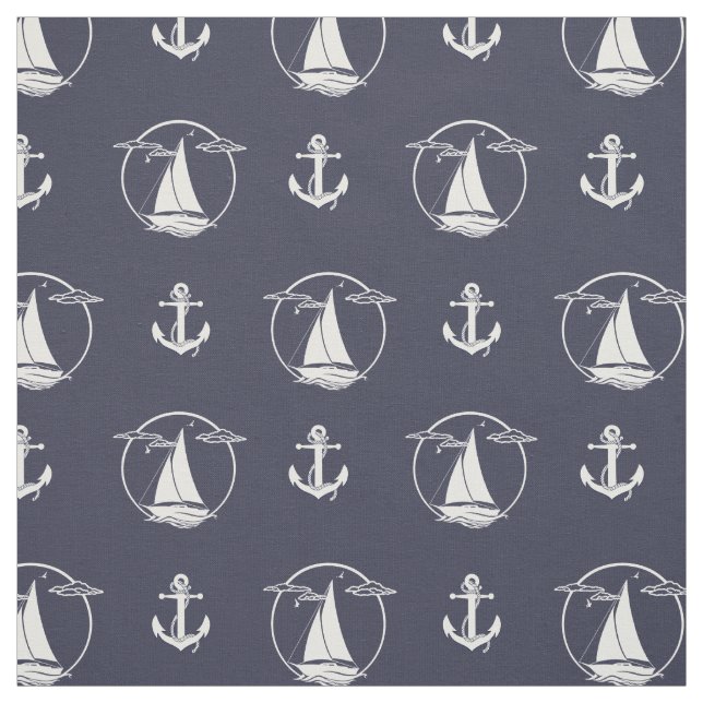 Tecido Silhueta branca de âncora/embarcação de vela branc (Modelo)