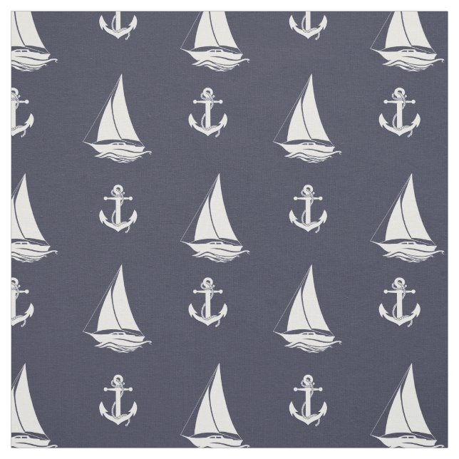 Tecido Silhueta branco de âncora/veleiro branco náutico (Modelo)