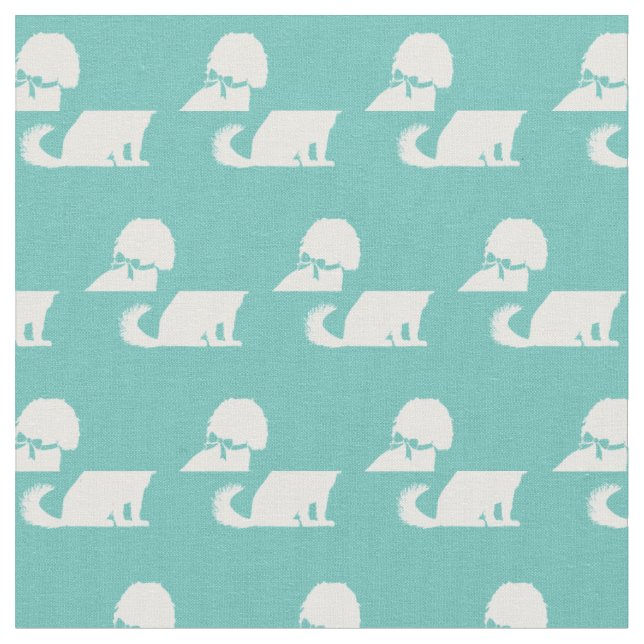 Tecido Silhueta de Cachorro Cavalier King Charles em Teal (Detalhe)