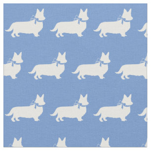 Tecido Silhueta de Cachorro Corgi Galês Pet Pembroke Azul