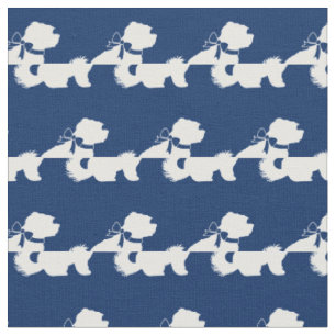 Tecido Silhueta de Cachorro Maltês Azul Marinho