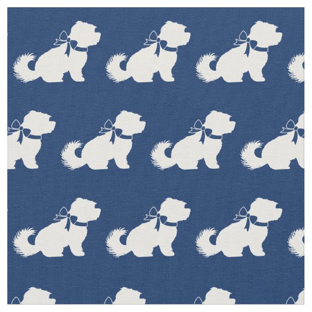 Tecido Silhueta de Cachorro Maltês Azul Marinho (Detalhe)