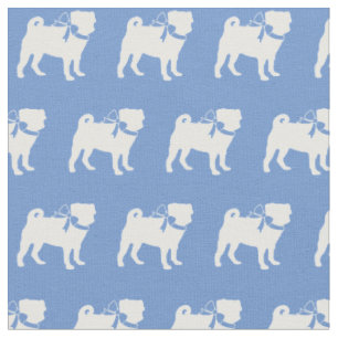 Tecido Silhueta de Cachorro Pug Azul Claro