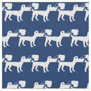 Tecido Silhueta de Cachorro Pug Azul Marinho