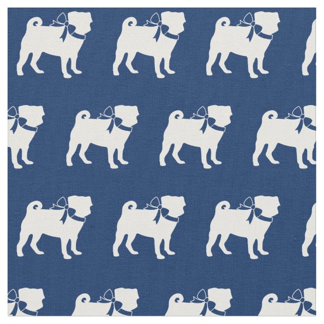 Tecido Silhueta de Cachorro Pug Azul Marinho (Detalhe)