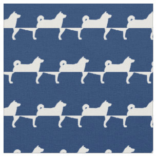 Tecido Silhueta de Cachorro Shibu Inu Azul Marinho