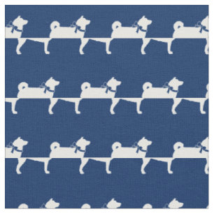 Tecido Silhueta de Cachorro Shibu Inu Azul Marinho