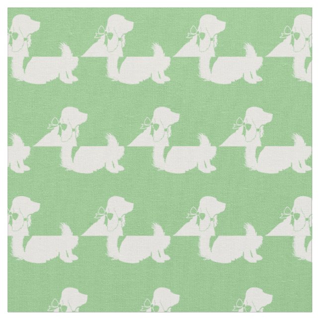 Tecido Silhueta de Cão Cocker Spaniel em Verde Salvia (Detalhe)