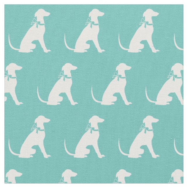 Tecido Silhueta de Cão Greyhound Pet Azul Turquesa (Detalhe)