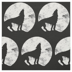 Tecido Silhueta de um lobo uivando na lua
