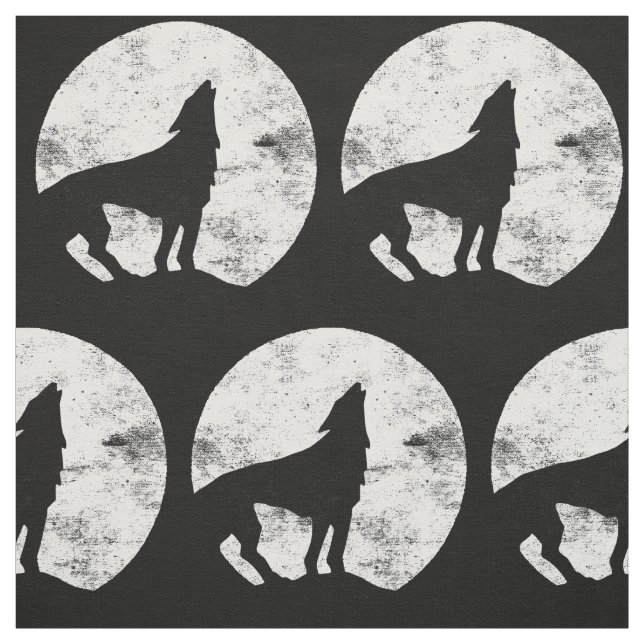 Tecido Silhueta de um lobo uivando na lua (Modelo)