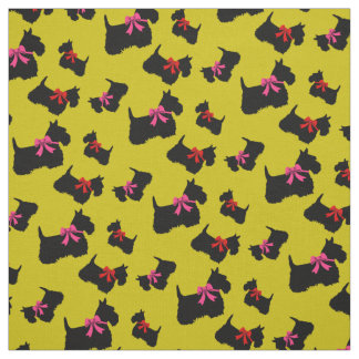 Tecido Silhueta preta de Terrier escocês, arco vermelho/r