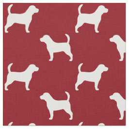 Tecido Silhuetas da Raça Canina Beagle em Vermelho e Bran