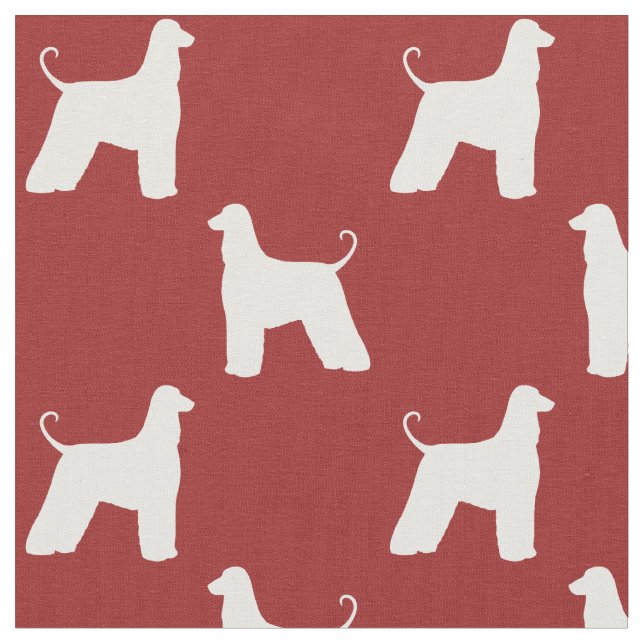 Tecido Silhuetas de Afghan Hound com Padrão Vermelho e Br (Detalhe)