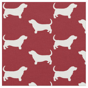 Tecido Silhuetas de Basset Hound com Estampa Vermelha e B