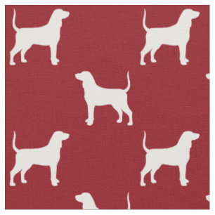 Tecido Silhuetas de Bluetick Coonhound Vermelho e Branco