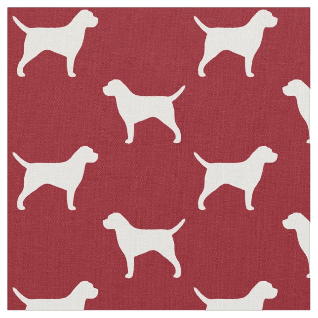 Tecido Silhuetas de Border Terrier com Padrão Vermelho e  (Detalhe)