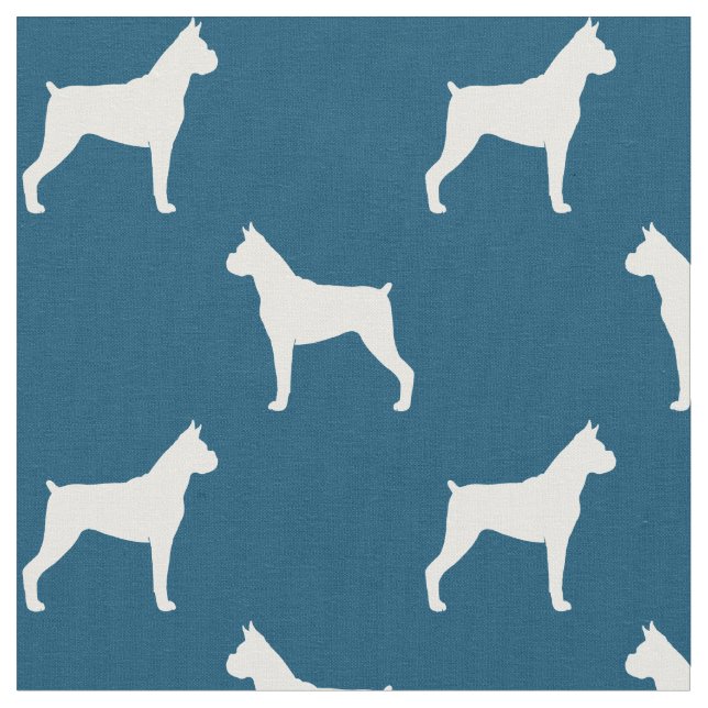 Tecido Silhuetas de Cachorro Boxer Padrão Azul e Branco (Detalhe)