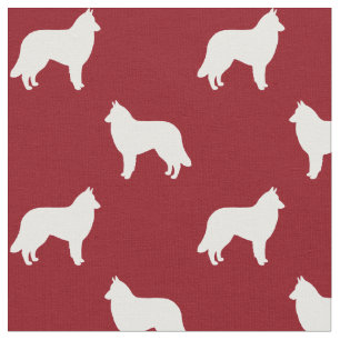Tecido Silhuetas de Cães Tervuren Belgas Vermelho e Branc