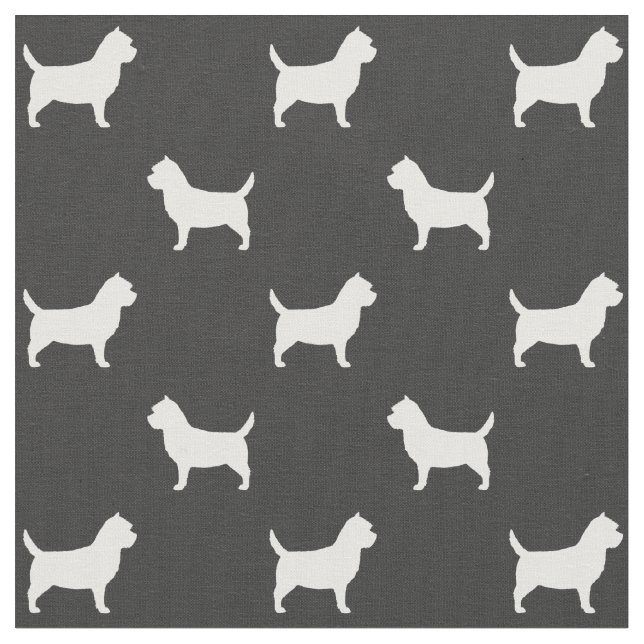 Tecido Silhuetas de Cairn Terrier Padrão Cinza e Branco (Detalhe)